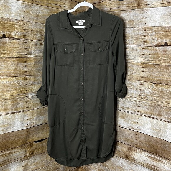 LUCKY BRAND BUTTON FRONT ROLL TAB SLEEVE CASUAL COLLARD SHIRT DRESS SIZE SMALL - Picture 1 of 3